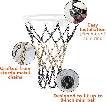 Basketball Chain Net for Mini Hoop (6 Hook), Metal Chain Links