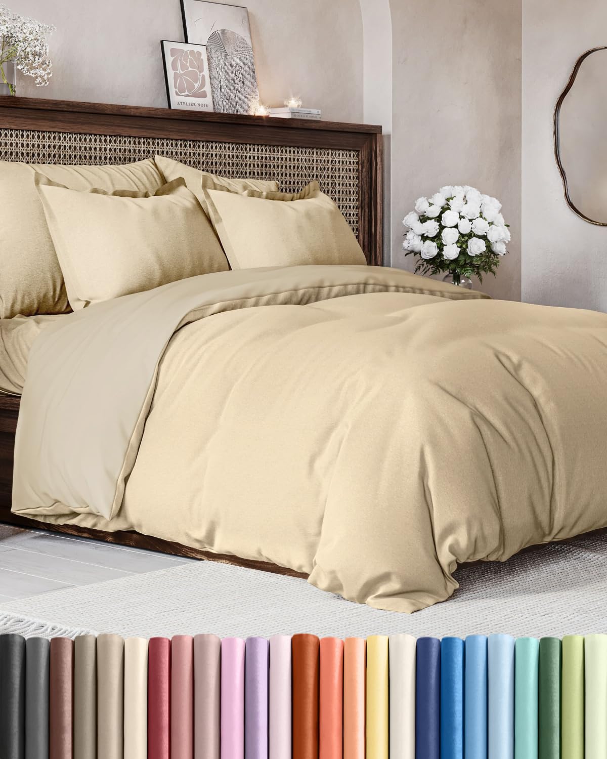 Duvet Cover Super Queen - 3 Piece with Zipper Closure - Heathered Tan