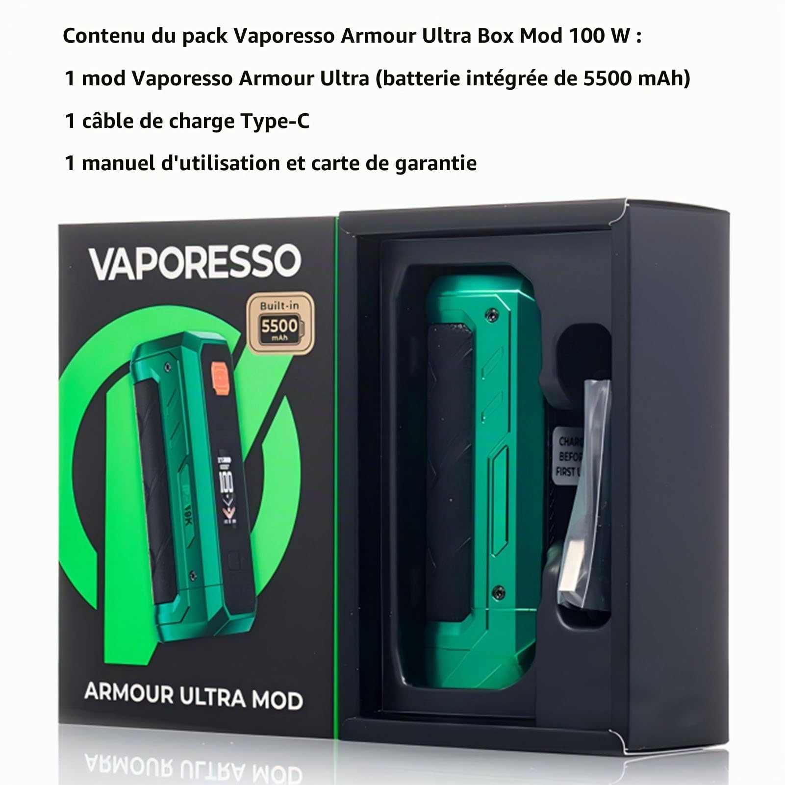 Vaporesso Armour Ultra Mod 100W 5500mAh built in Battery Boost/Pulse/ECO/TC Mode 510 Thread Water Proof E Cigarette Box (Or dune)