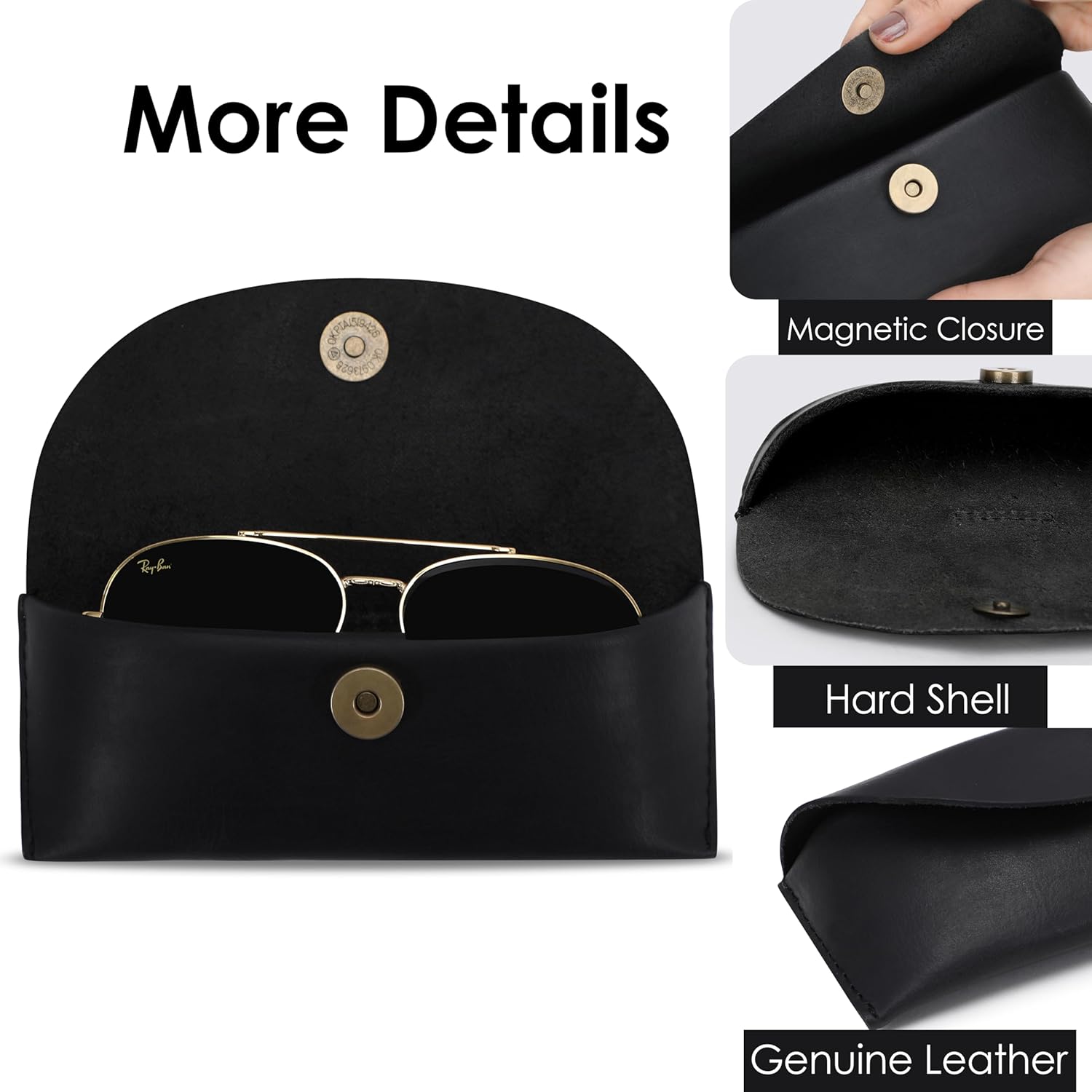The Antiq Leather Sunglasses Case Genuine Eyeglass Holder Reading Glasses Protector Vintage Eyewear Storage for Men and Women - Image 3