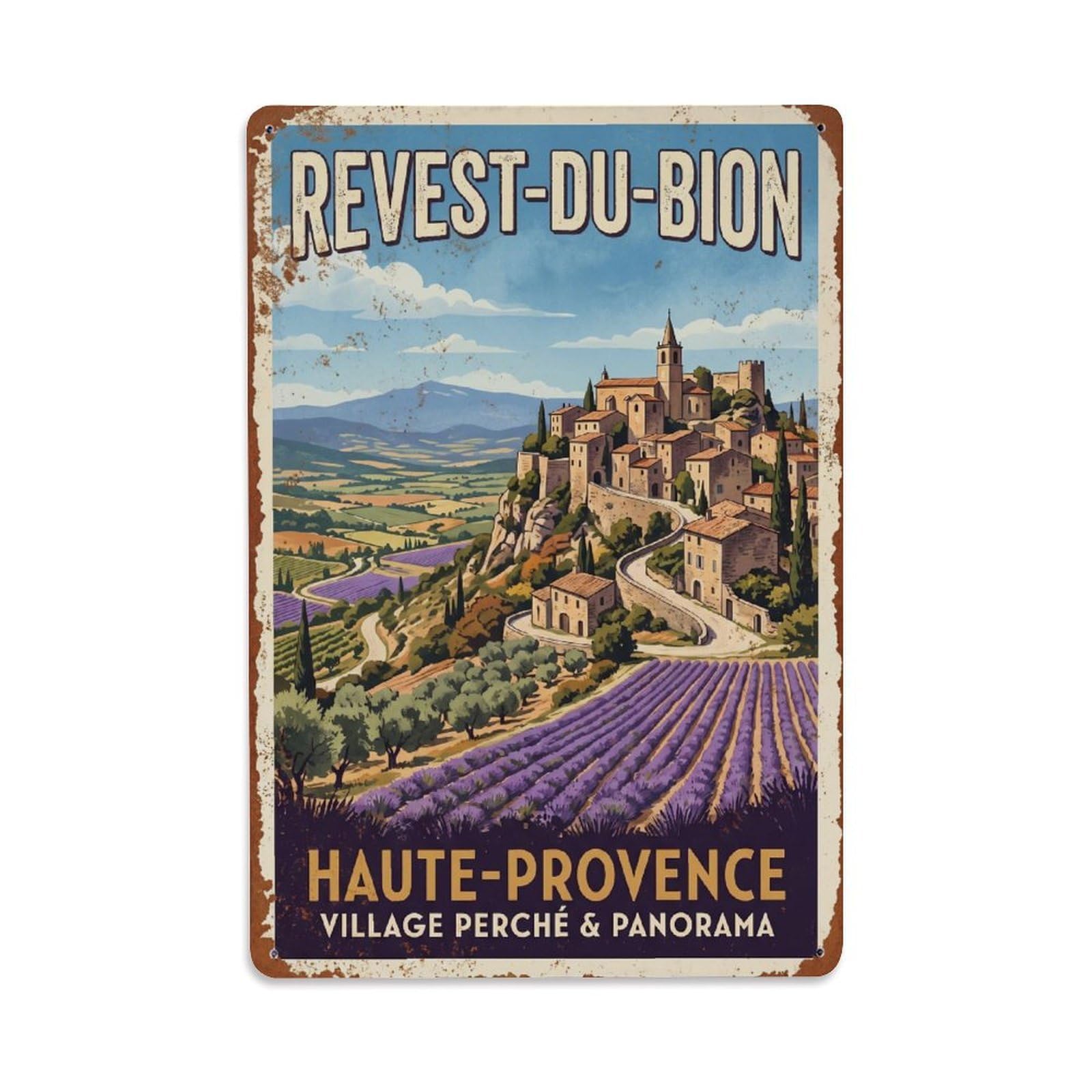 Travel Map Revest Du Bion France Vintage Cartography Cityscape Metal Tin Sign Plaque Wall Decor for Cafe, Man Cave, Club Bar, Office, Home Garden Round Metal Poster 8x12Inch