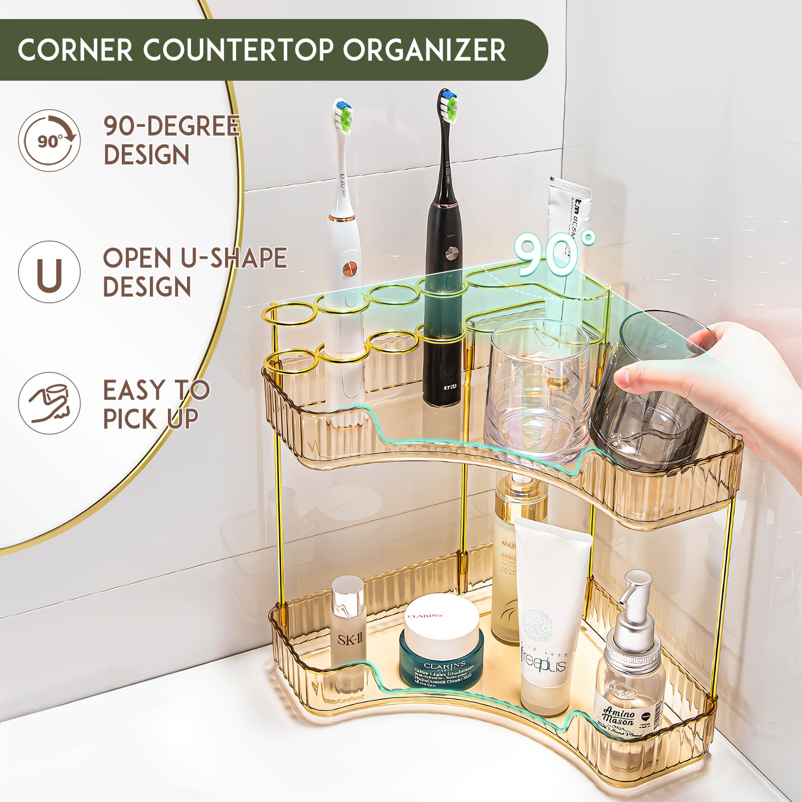 Corner Bathroom Counter Organizer 2-Tier - Makeup Cosmetic Storage Tray for Vanity, Perfume, Jewelry - Small Space Organizer for Bathroom, Kitchen, Dresser