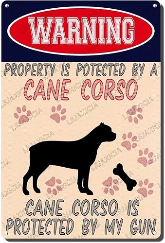 Miniatura 19 de Letrero de hojalata retro con texto en inglés "Warning Property Is Potected By A American Bulldog Is Protected By My Gun", decoración de pared para