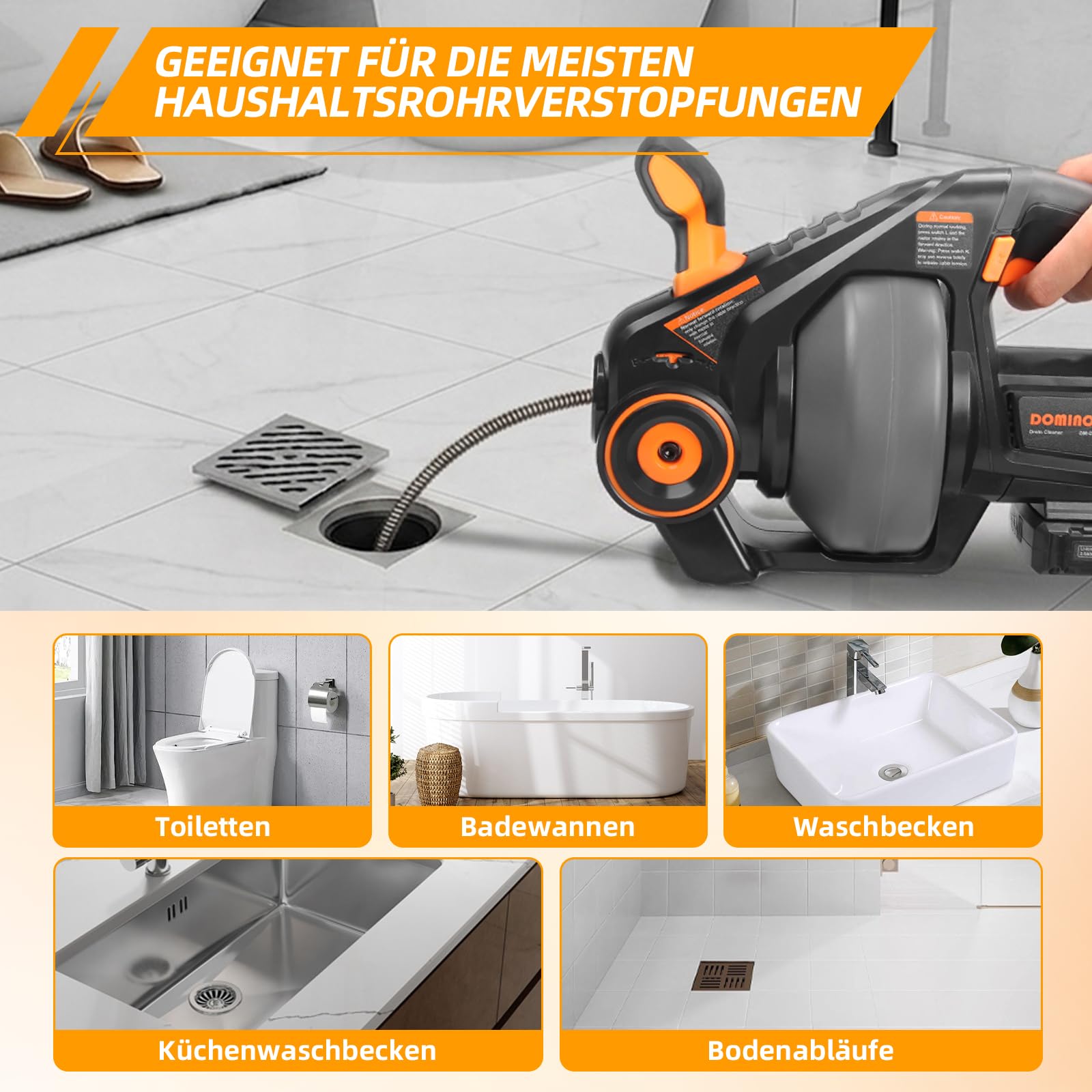 Rohrreinigungsspirale Akku-Rohrreiniger für Makita 18V Akku | 7,6m Elektrischer Abflussreiniger für Rohre von 19-51mm, Für Abflussrohre von Toilette und Küche, Keine Batterie