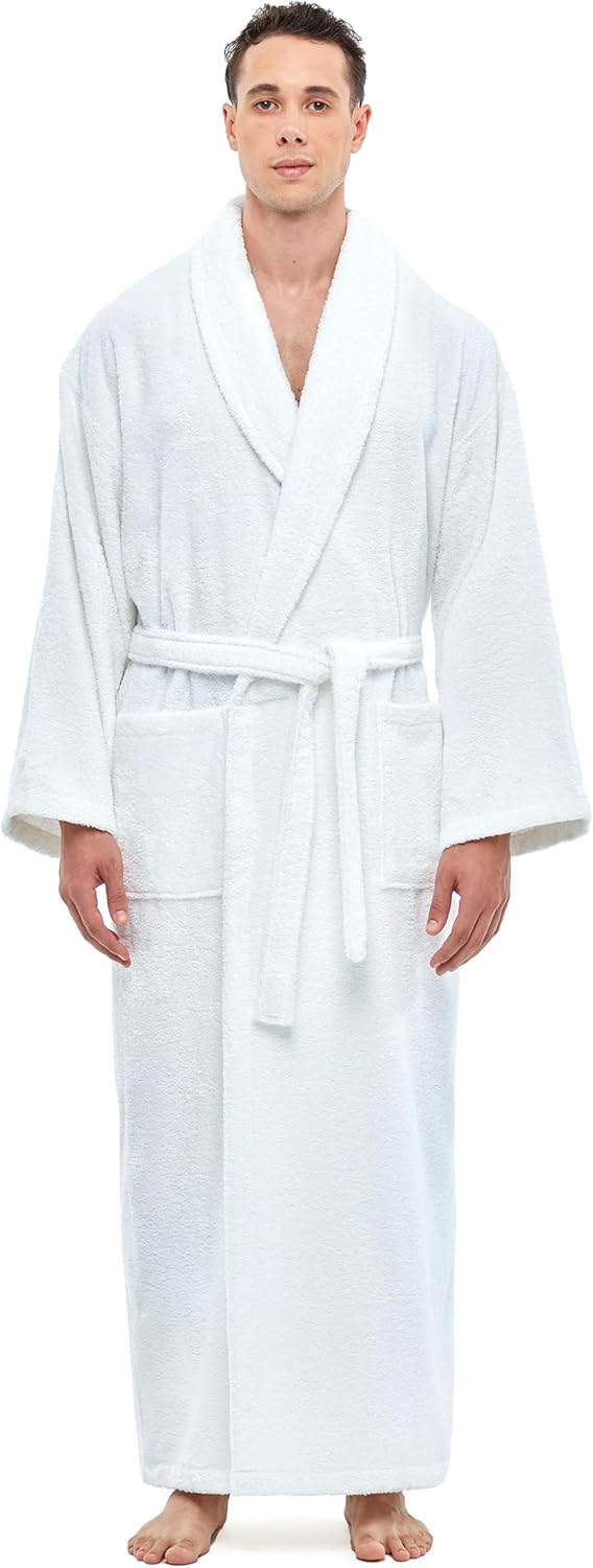 Arus Men's Shawl Collar Robe, Turkish Terry Cotton Bathrobe with Regular and Full Length Options