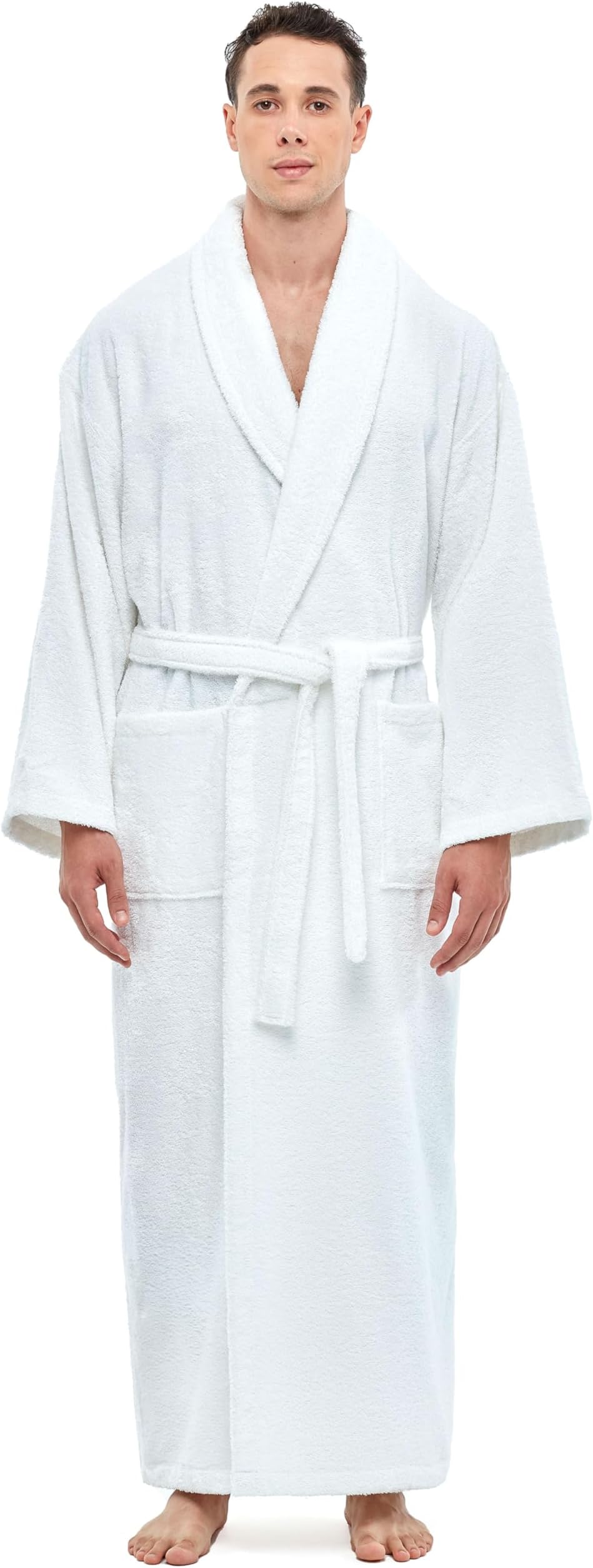 Men's Shawl Collar Robe, Turkish Terry Cotton Bathrobe with Regular and Full Length Options