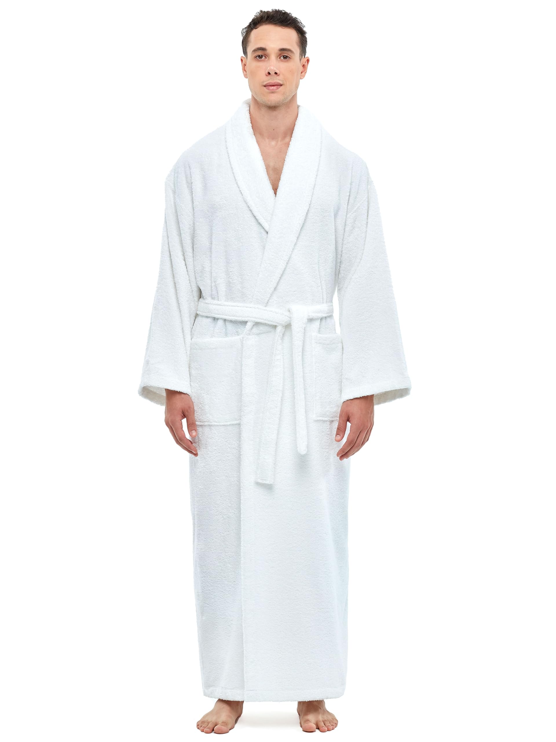 Arus Men's Shawl Collar Robe, Turkish Terry Cotton Bathrobe with Regular and Full Length Options, White, XX-Large Extra Tall