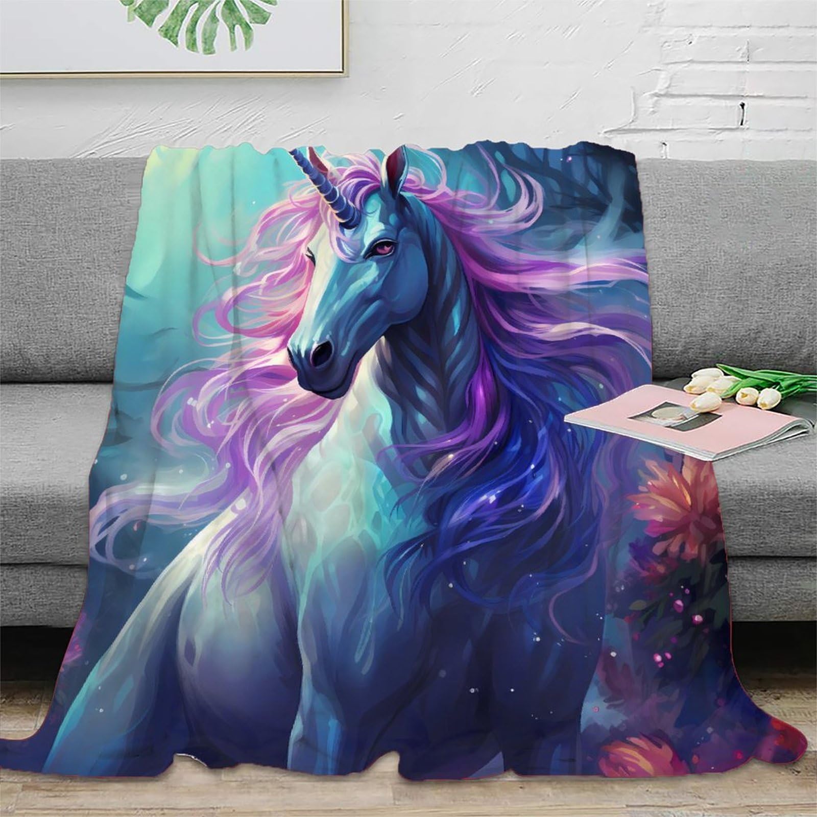 Couverture magique 3D licorne microfile légère toutes saisons pour lit et salon