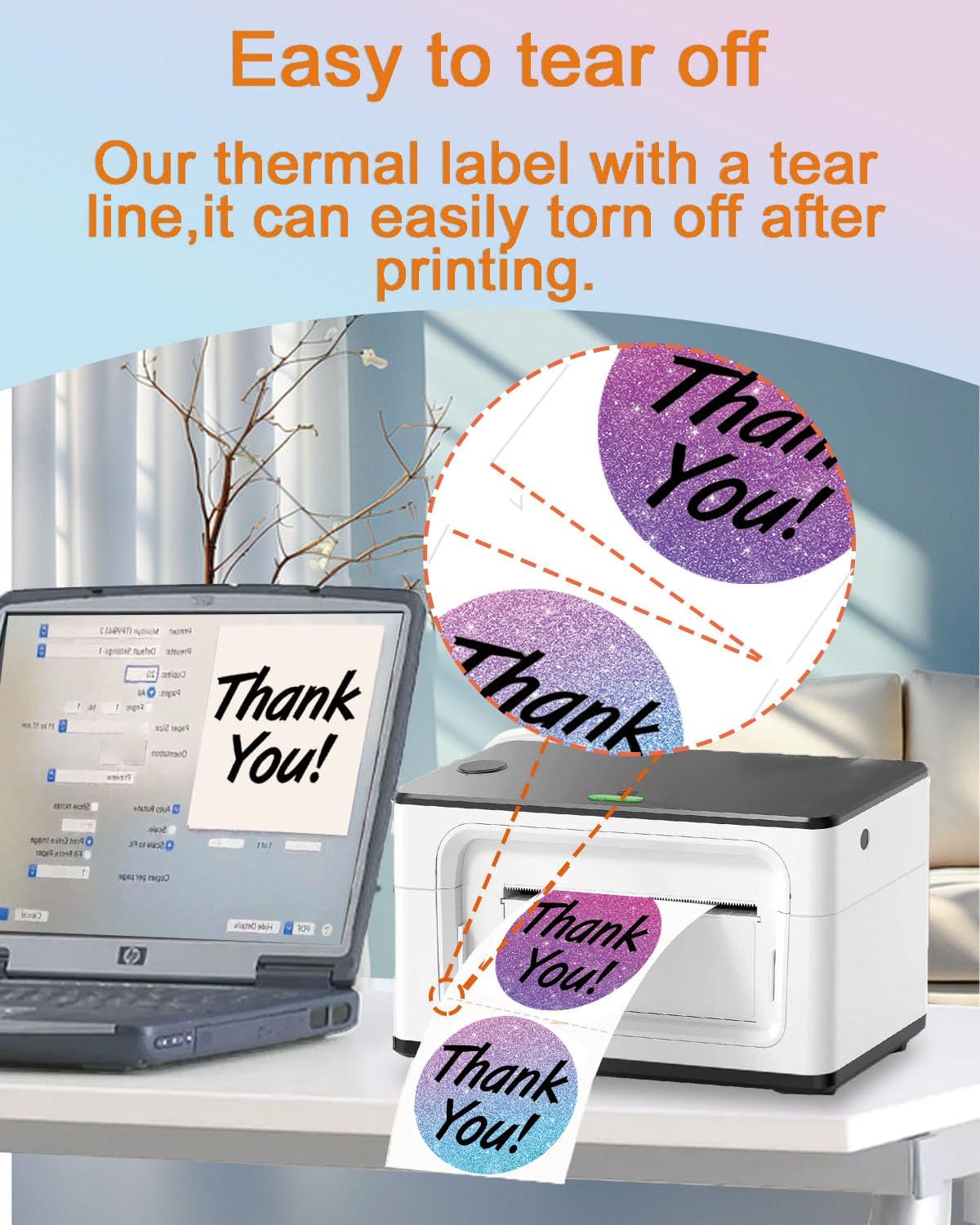 2 x 2 Round Thermal Labels, 2 inch Thermal Printer Labels Sticker for DIY Logo Design, Name Tag, Addressing, Food Labeling, Office Supplies, Shipping Thanks Card, 4 Color Purple, 500 PCS/Roll - Image 5