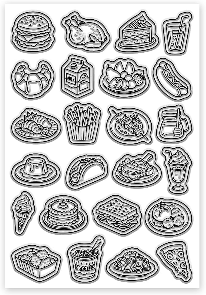 CHGCRAFT Delicious Food Clear Stamps Drinks Transparent Stamps Silicone Clear Stamp Seals for Carding Making DIY Scrapbooking Photo Album Decoration, 4.3x6.3 inch