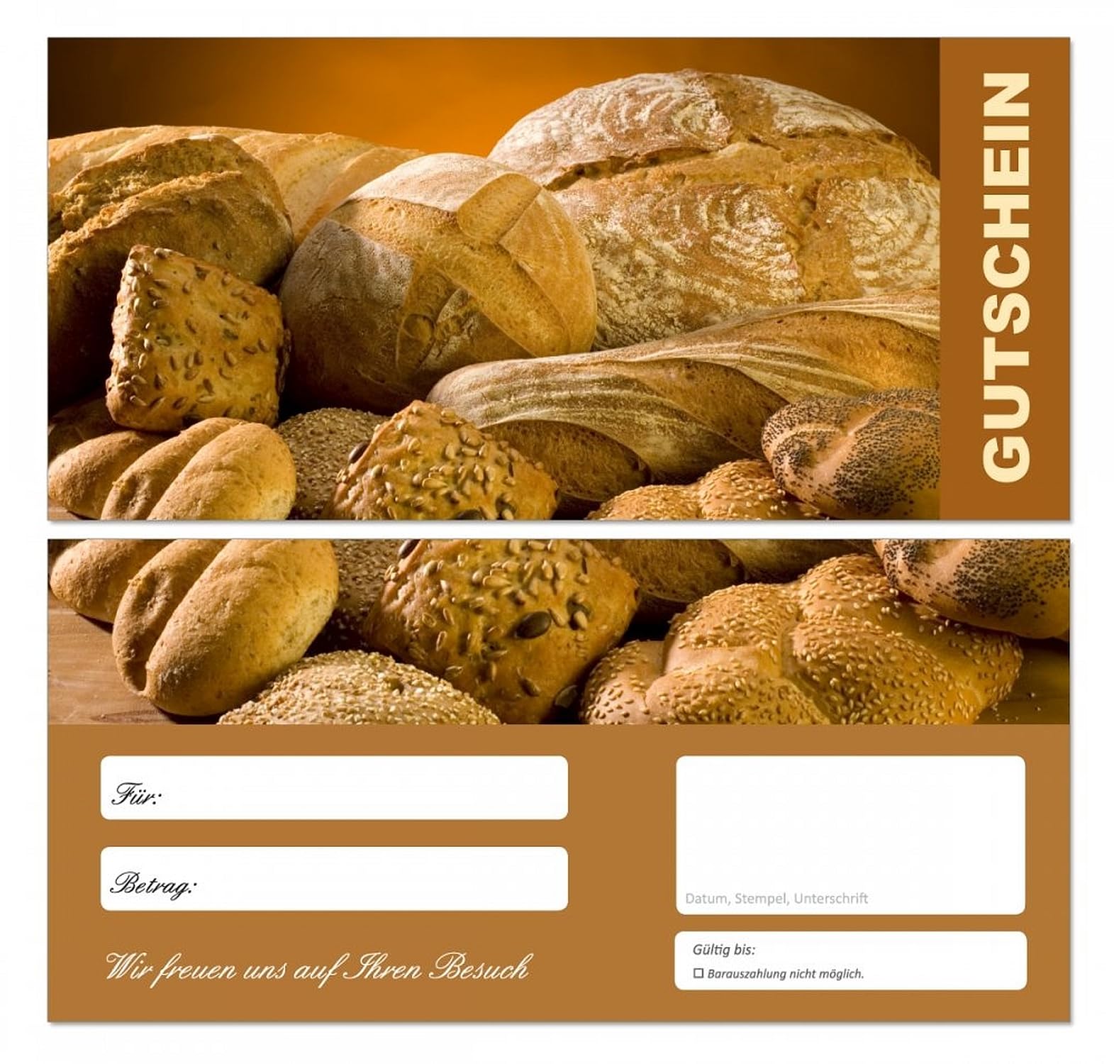 200 Stück Premium Geschenkgutscheine (Bäcker-668) - Ein schönes Produkt für Ihre Kunden Brot Brötchen Semmeln Gutscheine Gutscheinkarten für Bereiche wie Gastronomie, Bäcker, Konditor, Gaststätte und vieles mehr