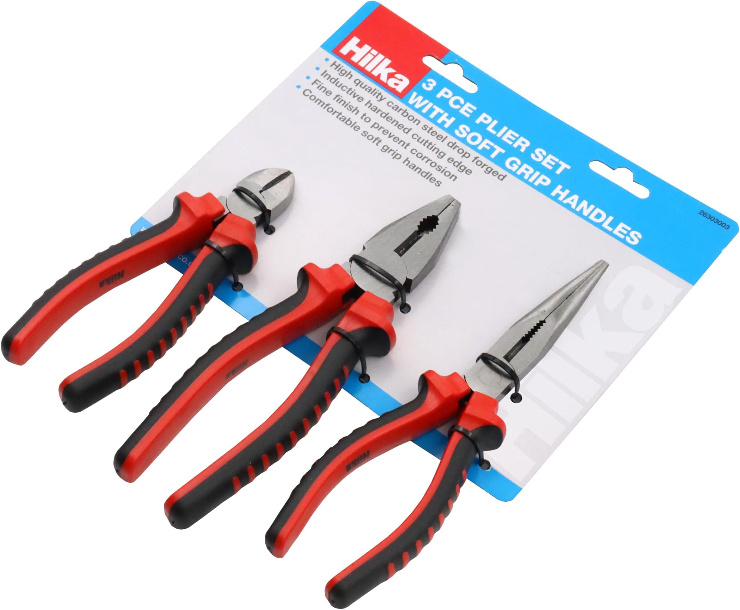 Hilka Tools 26303003 Pliers Set with Soft Grip Handles - Red/Black (3-Piece)