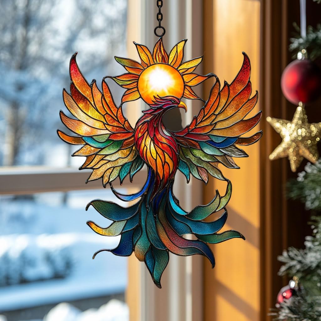 Vivid Tiffany Butterfly Moon Art Acrylic Suncatcher Stained Glass Effect Window Car Hanging Christmas Ornament Indoor Outdoor Decor Garden Sun Catcher Panel for Boho Lover for Women Mom Grandma