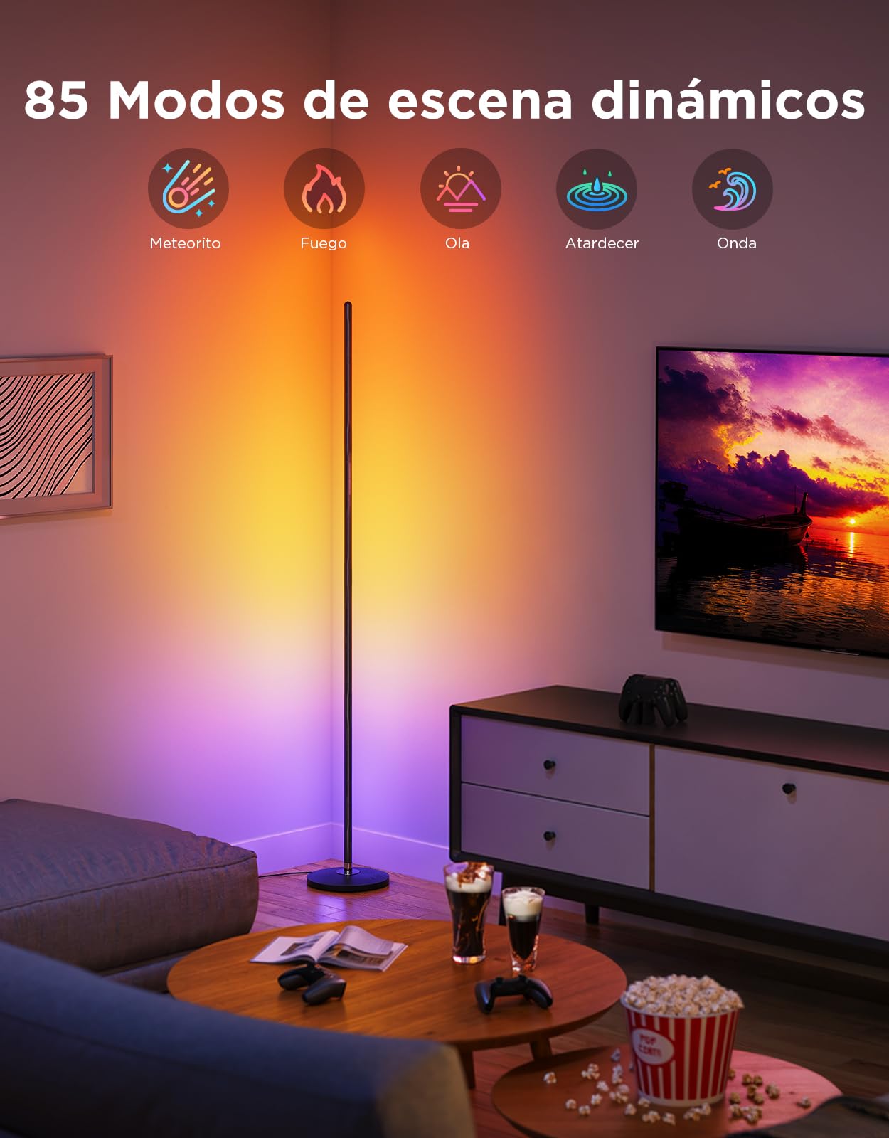 Govee RGBIC Lámpara de Pie LED, Smart Lampara Salon Moderna, Color Negro | Compatible con Alexa y Google Assistant, 16 Millones de Colores DIY, 80+ Modos de Escena, Sincronización Musical, Para Salón