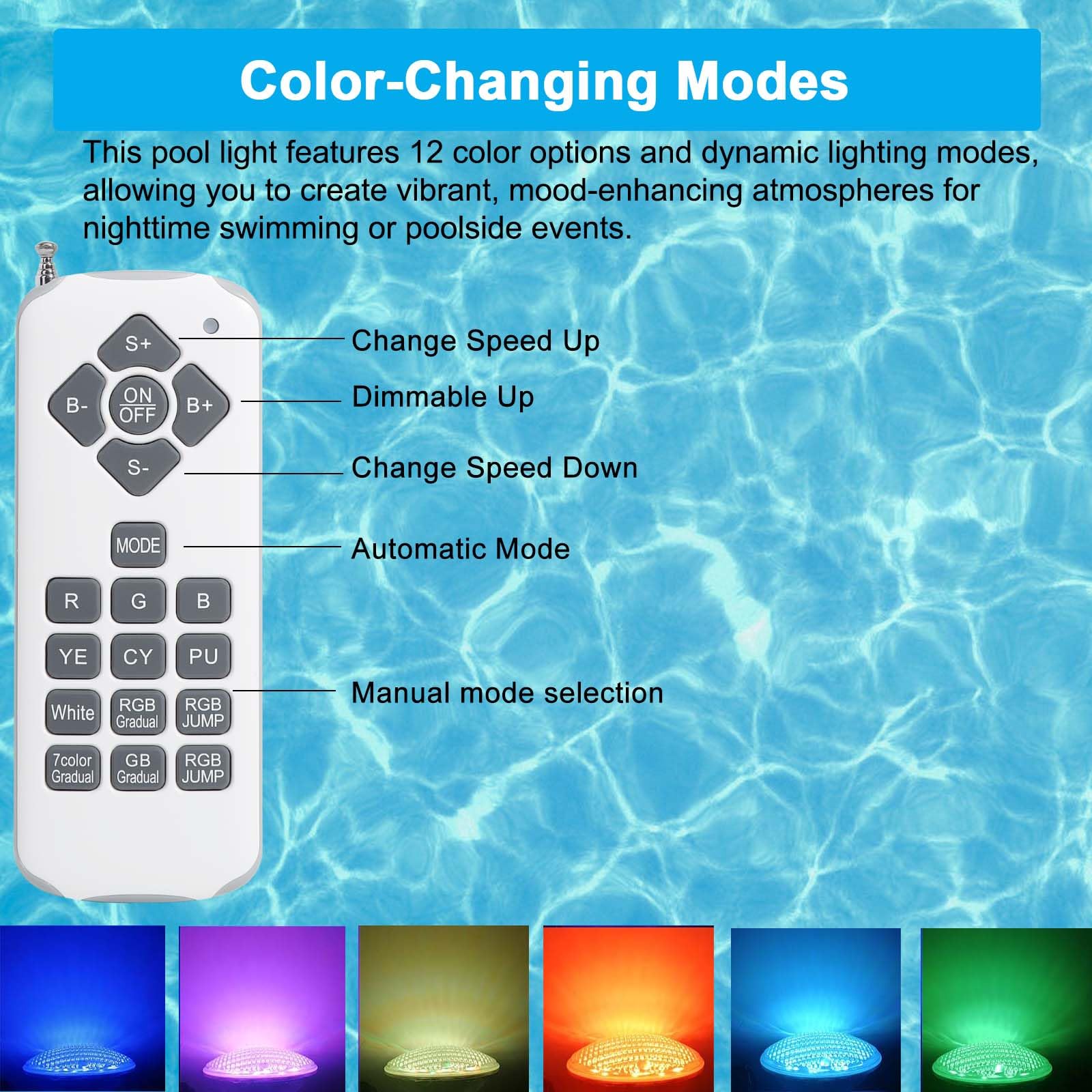 Monsing Luces LED para piscina PAR56 40W iluminación LED para piscina colgante bajo el agua reemplazo 300W foco halógeno DC/AC 12V RGB