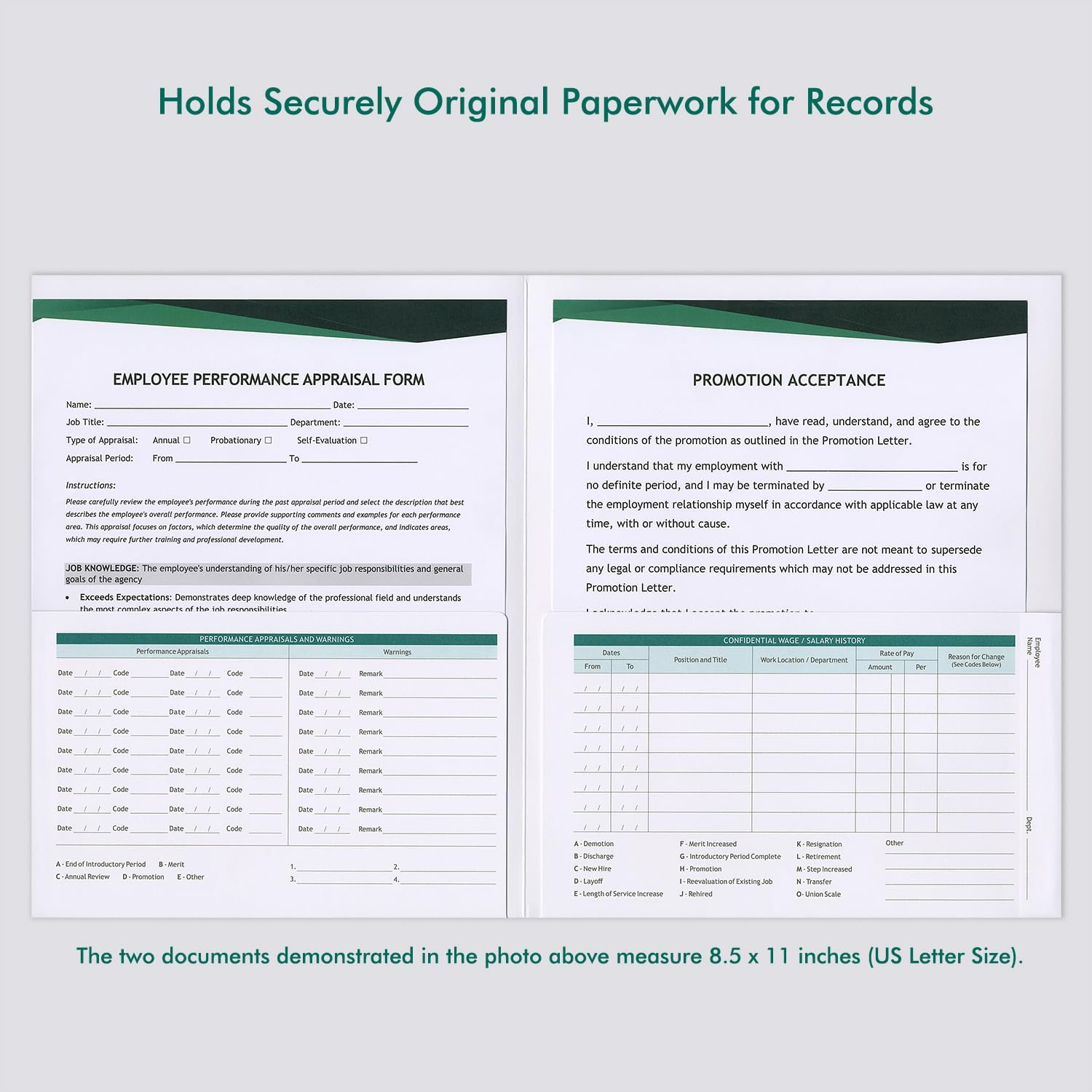 Employee Record Folders, Secure, Large Capacity and Durable Employee Info Record Organizer, Preprinted 25 Set (Green)