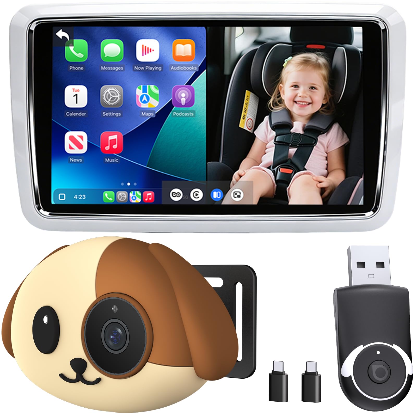 Photo 1 of ***MISSING PARTS***
Castronix Cabin Care Baby Car Camera with Wireless CarPlay Adapter for iPhone Only, 1080P HD, IR Night Vision, 150° Wide-Angle, Real-Time Rear Seat Monitor, Works with Factory Wired CarPlay (Dog)