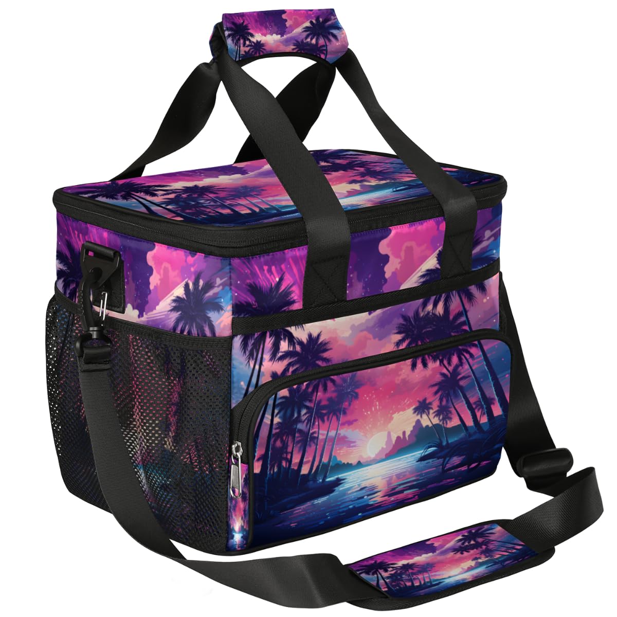 Coconut Palm Tree Insulated Picnic Backpack Lunch Box for Women Men Picnic Basket Tote Lunch Bag Picnic Bag Portable Lunch Bags for Picnic, Beach, Work, Trip,Office, Camp Beach Sun Set