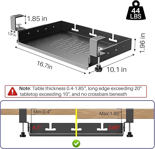 Miniatura 2 de Soporte de computadora portátil sin taladrar debajo del escritorio, estante de almacenamiento de metal debajo del escritorio con gestión de cables