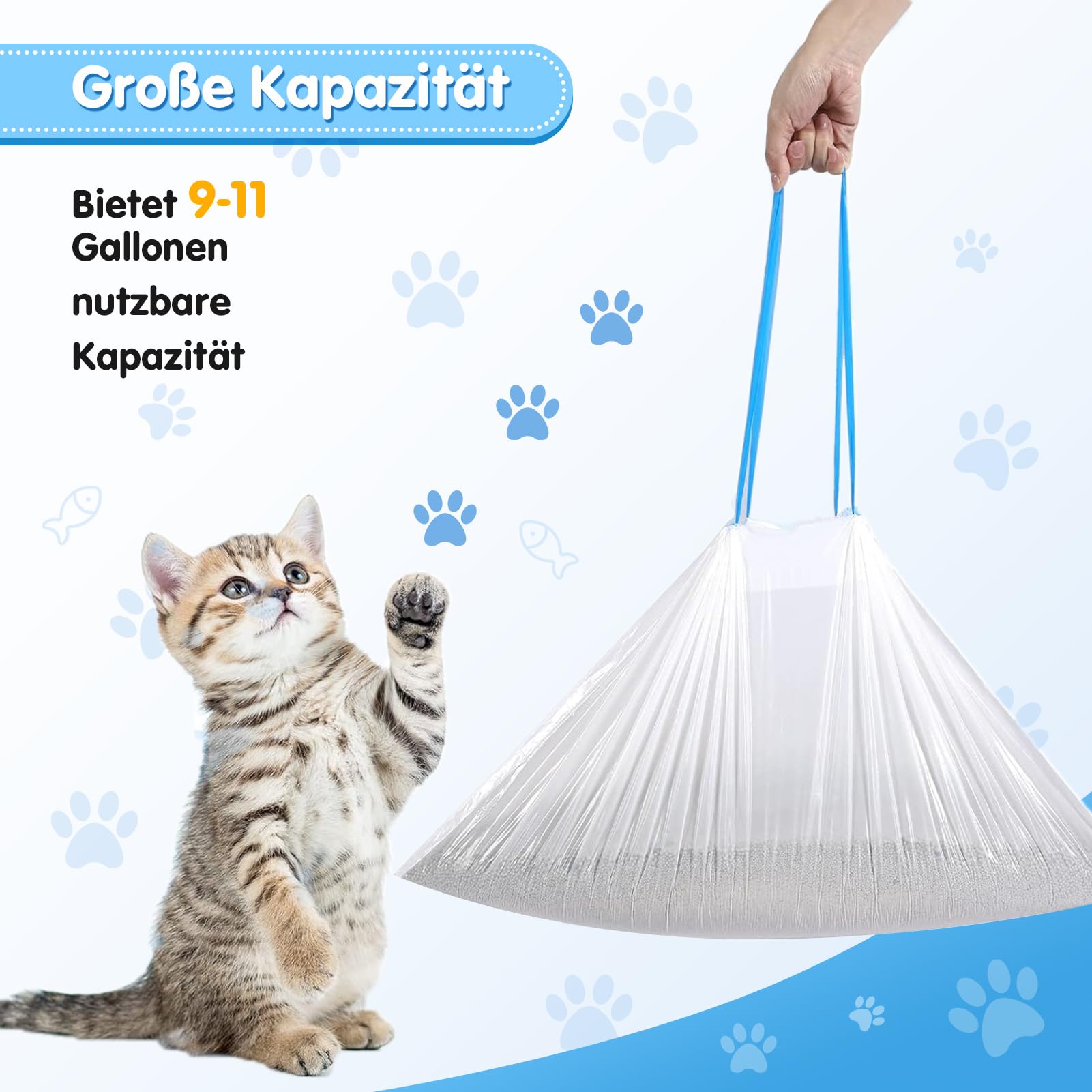 Lettiera autopulente per gatti, 50 x 45 cm, 60 sacchetti per la spazzatura con coulisse