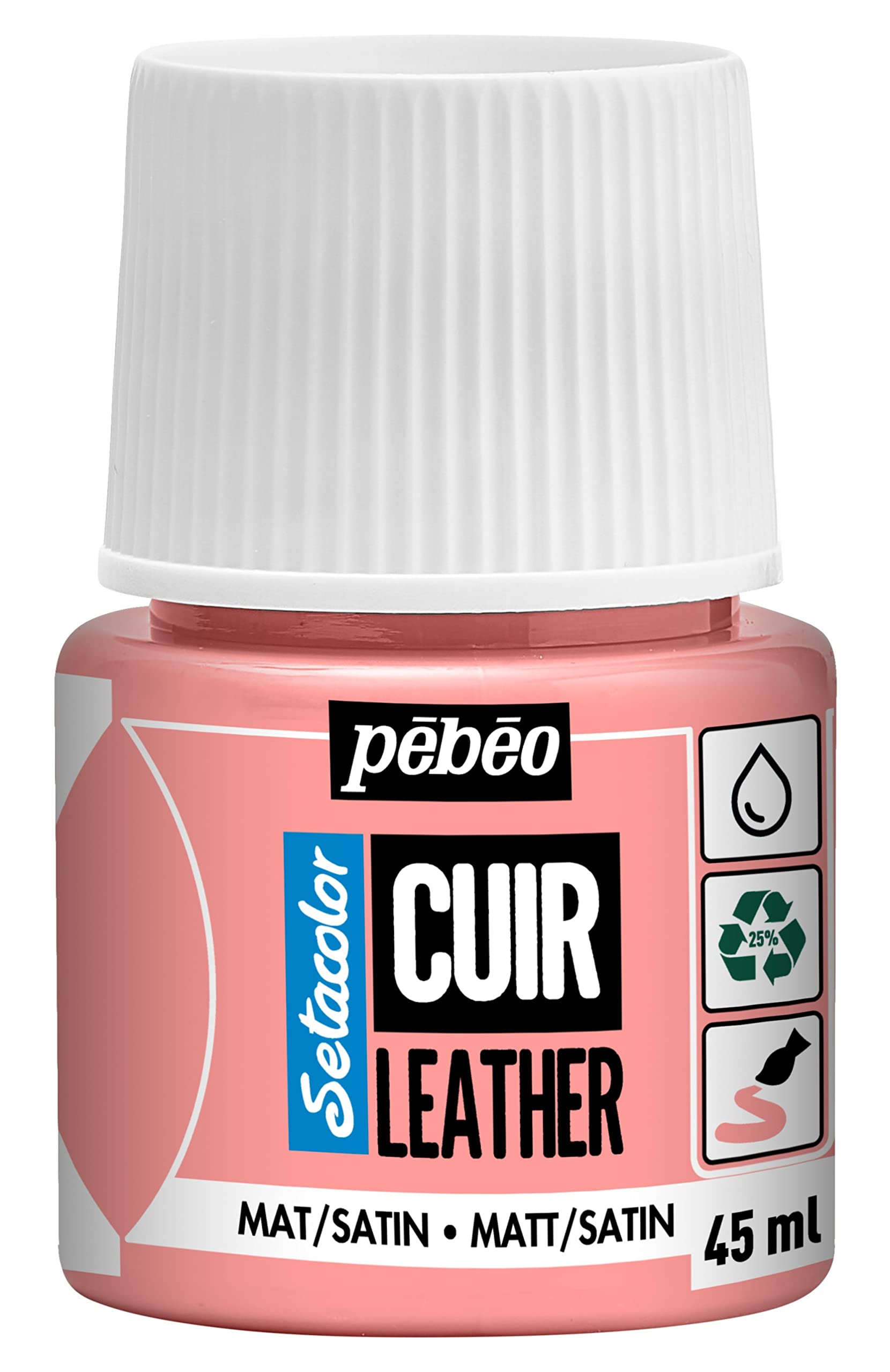 PEBEO - Setacolor Leather - Acrylic Paint for Leather and Leatherette - Customization Bag, Shoe, Sneaker - Resistance to scratches, folds, rubbing - Matt/Satin finish - Sakura Pink - 45 ml