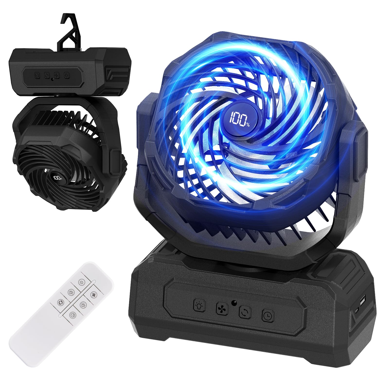 【6色LEDライト・電力量&風量LEDデジタル表示】キャンプ 扇風機 アウトドア 充電式 DCモーター コードレス 20000MAH 最大65時間連続使用 風量4段階調節 パワフル送風 自動首振り リモコン付き … Amazon | 【6色LEDライト・電力量&風量LEDデジタル表示】キャンプ