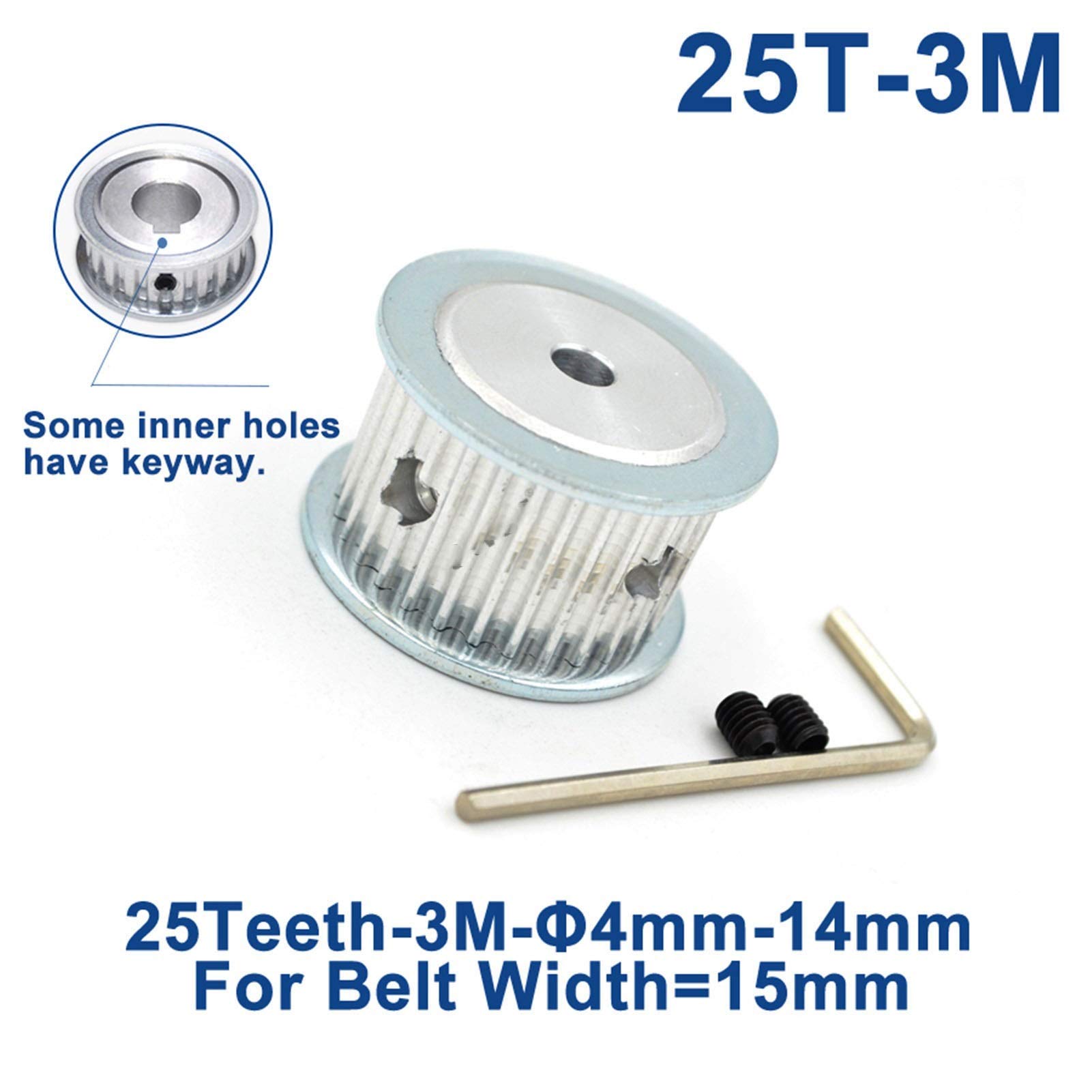 puleggia in alluminio, Puleggia Dentata 3M Da 25 Denti, Alesaggio 4/5/6/6,35/8/10/12/14/15 Mm(Bore 15mm)
