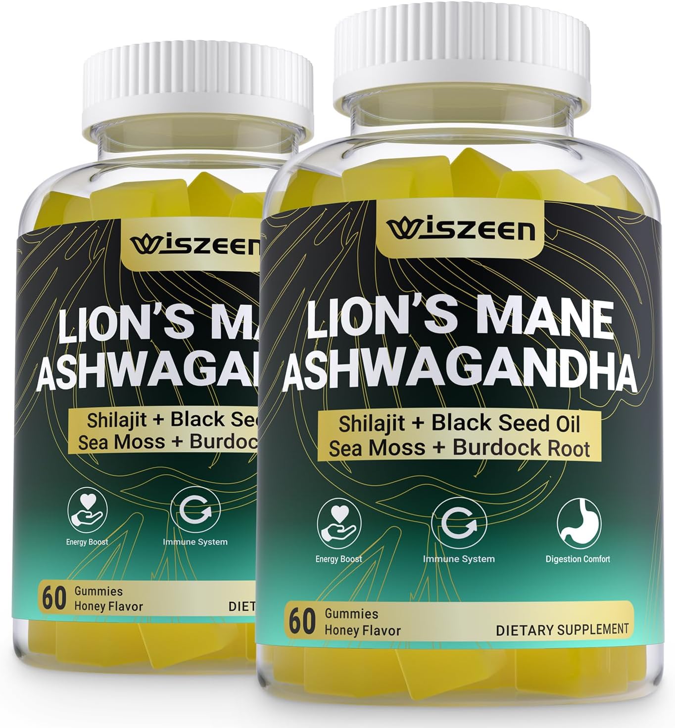 Ashwagandha Gummies - Lions Mane Gummies, Ashwagandha Lion's Mane Supplement with Shilajit, Sea Moss, Black Seed Oil for Adults - Energy, Cognitive & Immune Support