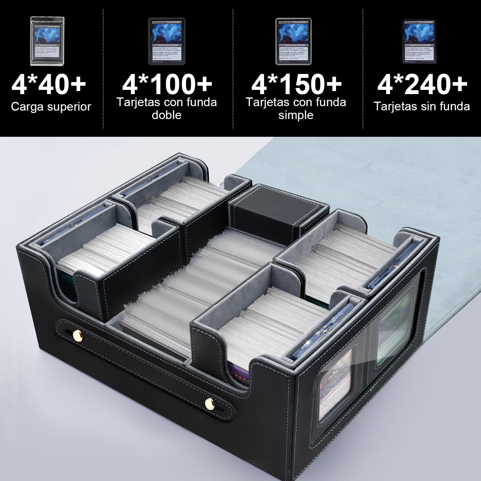 6 en 1 Commander Caja Cartas, deck box con expositor Commander para MTG | caja cartas coleccionables con bandeja dados para Magic The Gathering (MTG), para 600 cartas con fundas de doble cara