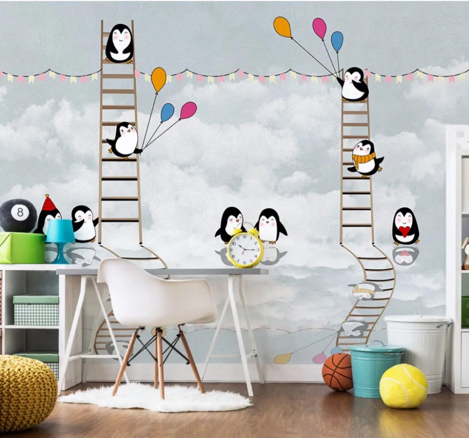 Wallpaper-3D-Xlm 250Cm×170Cm(B×H) Hand Drawn Minimalist Cartoon Cute Penguin 3D Wallpaper Easy Install Feature Office Living Room Sofa Bedroom Tv Background Wall Decoration-250Cm×170Cm