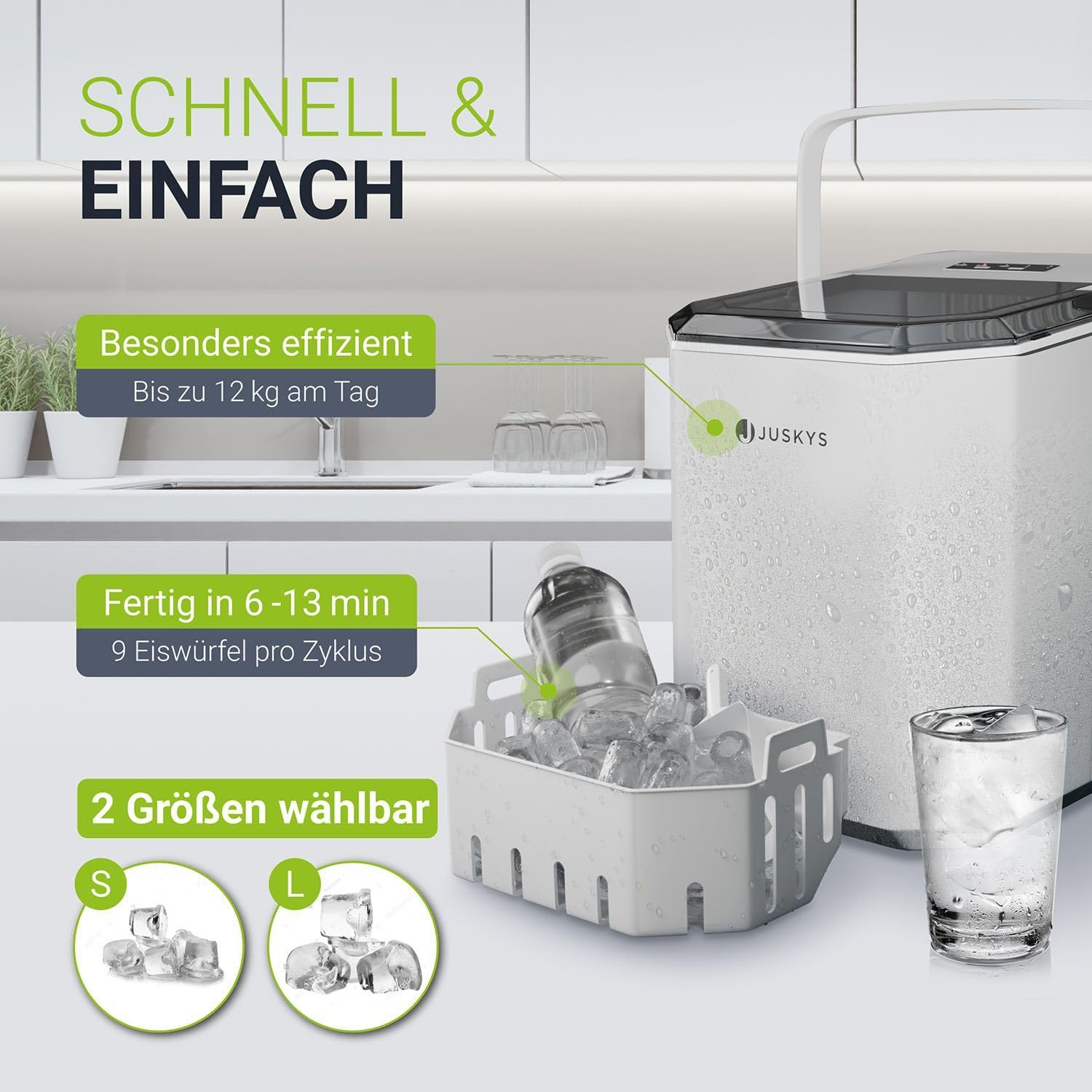 Machine à glaçons IceOracle de Juskys - prépare des glaçons pour vos cocktails en 6-13 min - mini machine à glaçons pouvant préparer jusqu'à 12 kg de glace par jour - grand panier à glaçons - blanc