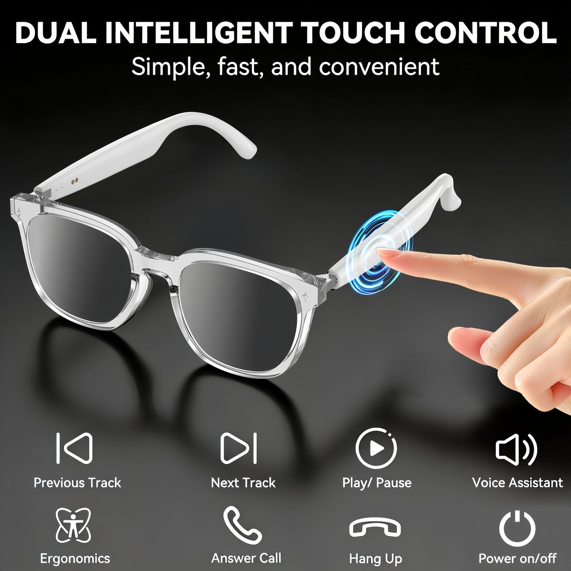 Lunettes intelligentes, lunettes de soleil audio avec haut-parleur, lunettes Bluetooth avec commande vocale et oreille ouverte, lunettes d'enregistrement avec traduction