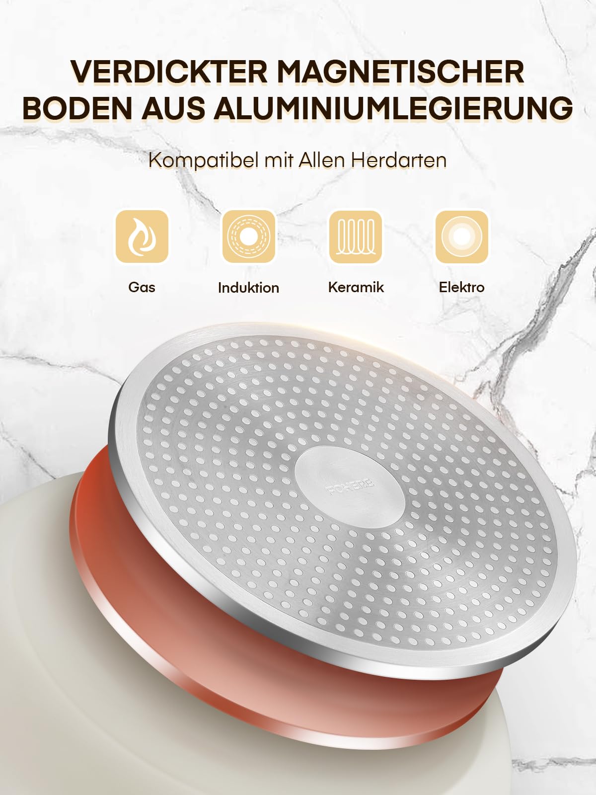 FOHERE Pfanne Induktion, 3-Teiliges Pfannenset Induktion mit abnehmbarem Griff, Bratpfanne 28/24/20 CM für alle Herdarten, Ceramic Antihaftbeschichtung Pfanne, Backofenfest, Spülmaschinenfest, Beige