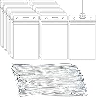 Lecpeting 100 Pack Clear Luggage Tag Holders with Straps - Waterproof ID Badge Holders for Travel, Business & Events