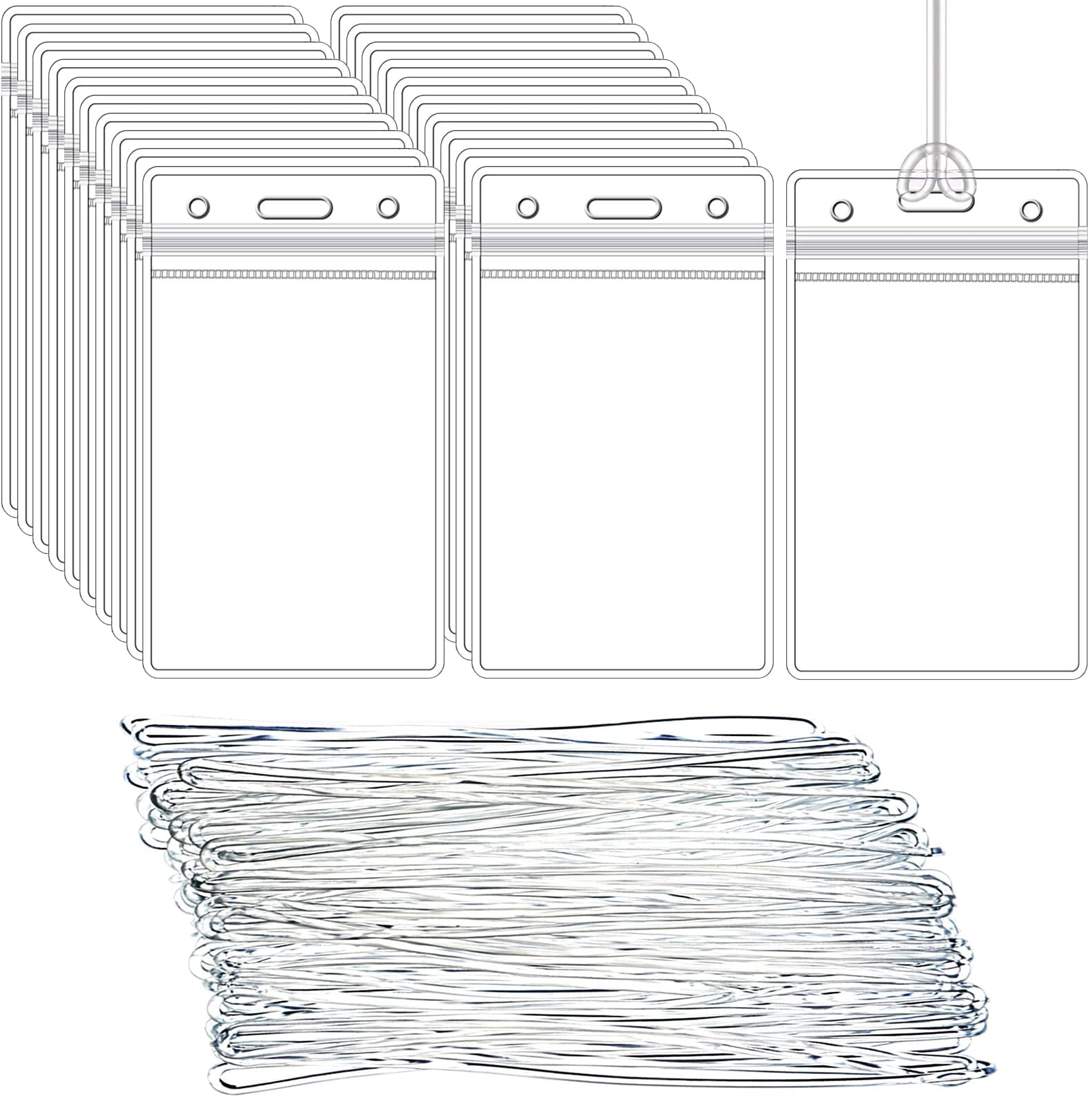 100 Pack Clear Luggage Tags Bag Tags Holder Identification ID Card Badge Holder with Luggage Tag Loop Straps for Business Travel and Office Supplies