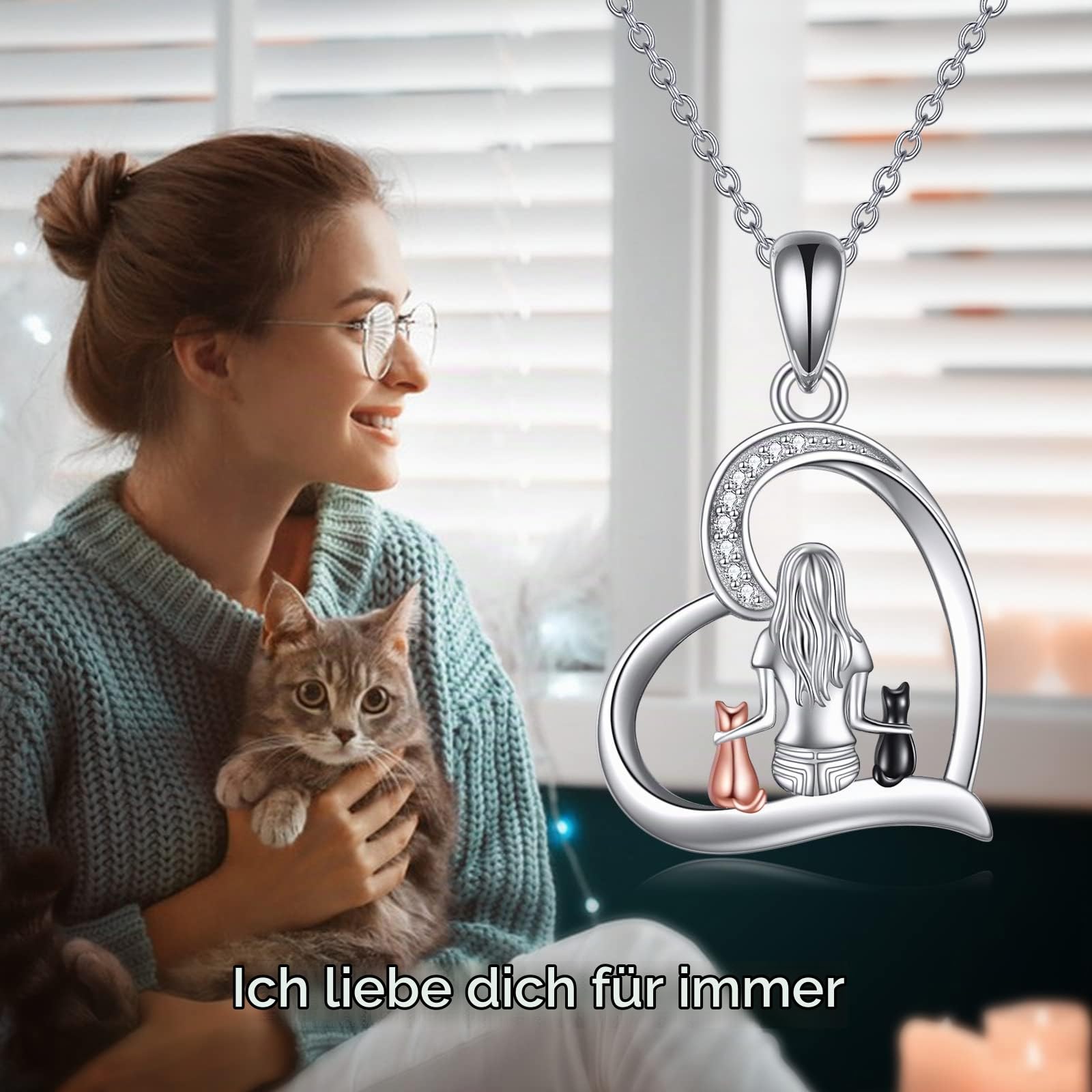 YFN Katzen-Halskette aus Sterlingsilber, Schmuck für Frauen und Mädchen, Teenager-Mädchen, Katze, Abalone/Türkis/Kristall/Malachit, Schmuckgeschenke für Katzenliebhaber