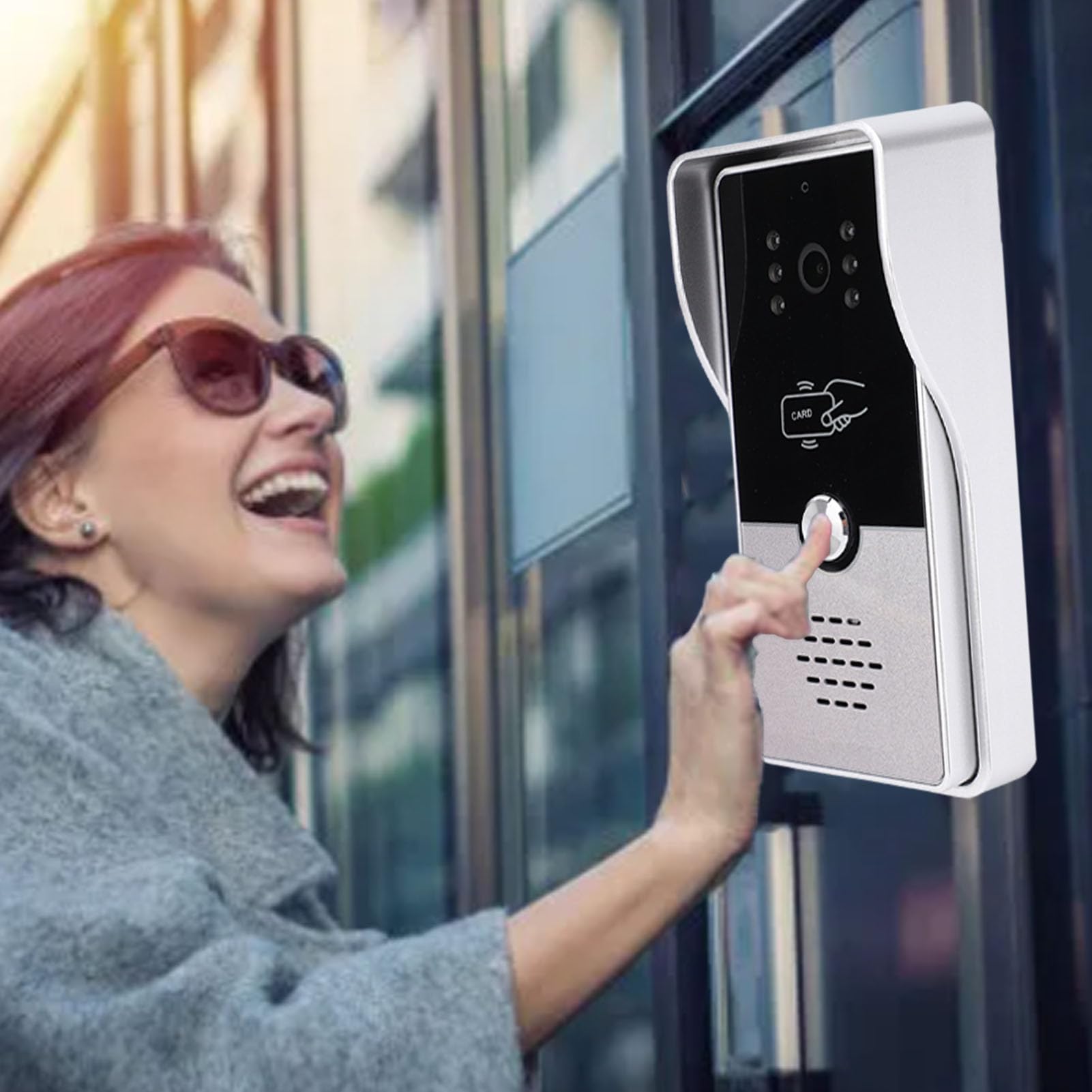 Przewodowy Domofon Wideodomofonowy, 7-calowy Kolorowy Ekran z kamerą szerokokątną 120 Stopni, Noktowizor, Dwukierunkowy Dźwięk, Zdalne Odblokowanie, do Biura w (wtyczka UE)