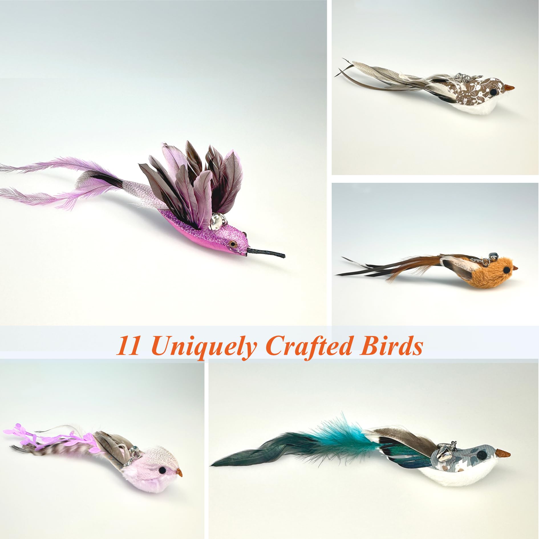 11-Piece Realistic Bird Cat Wand Replacement Toys-Handcrafted Feather Toys for Interactive Play, Ideal for Cat Wands & Home Décor 3
