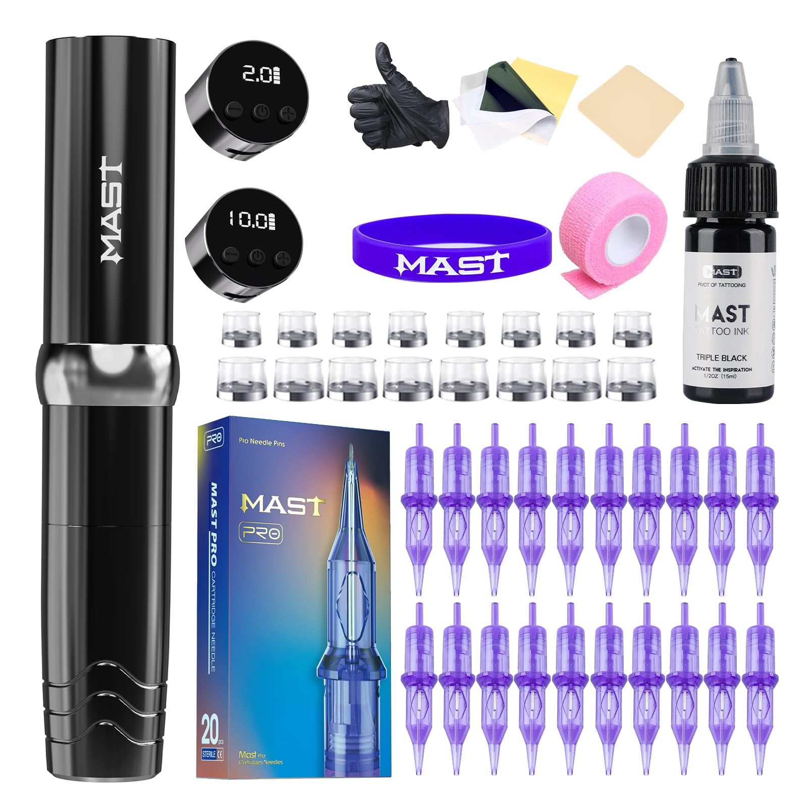 Photo 1 of Mast Tattoo P10 Pro Cordless Tattoo Gun Kit, 118g Lightweight Rotary Tattoo Pen, 2-10V Adjustable for Fine Line, PMU & Color Packing, Mcore-A3 Motor, Professional Cartridge Tattoo Machine Supplies