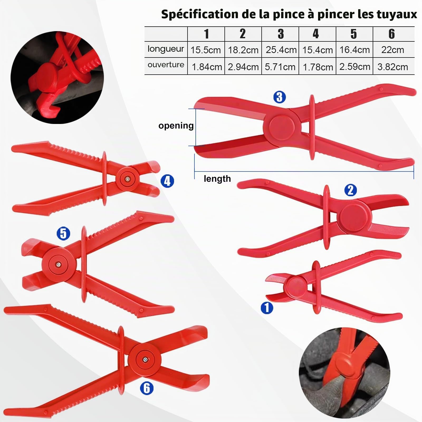 FreeTec 15 pièces Kit Pince a Collier de Durite, 9 Pince Collier à Ressort et 6 Pinces Blocage Tuyau, Pinces Verrouillable pour Démonter Colliers de Serrage Auto (Rouge)