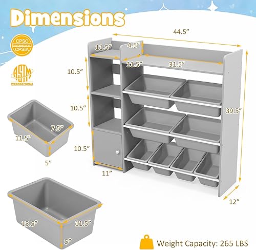 Miniatura 3 de GLACER Organizador de almacenamiento de juguetes para niños, estante de juguetes de 4 niveles con 8 contenedores de almacenamiento de plástico y