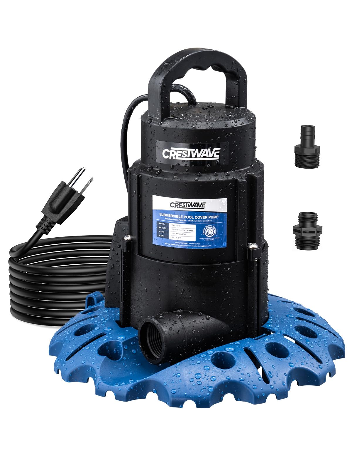 CrestWave Pool Cover Pump Automatic On Off, 1/3HP, 2950GPH Max