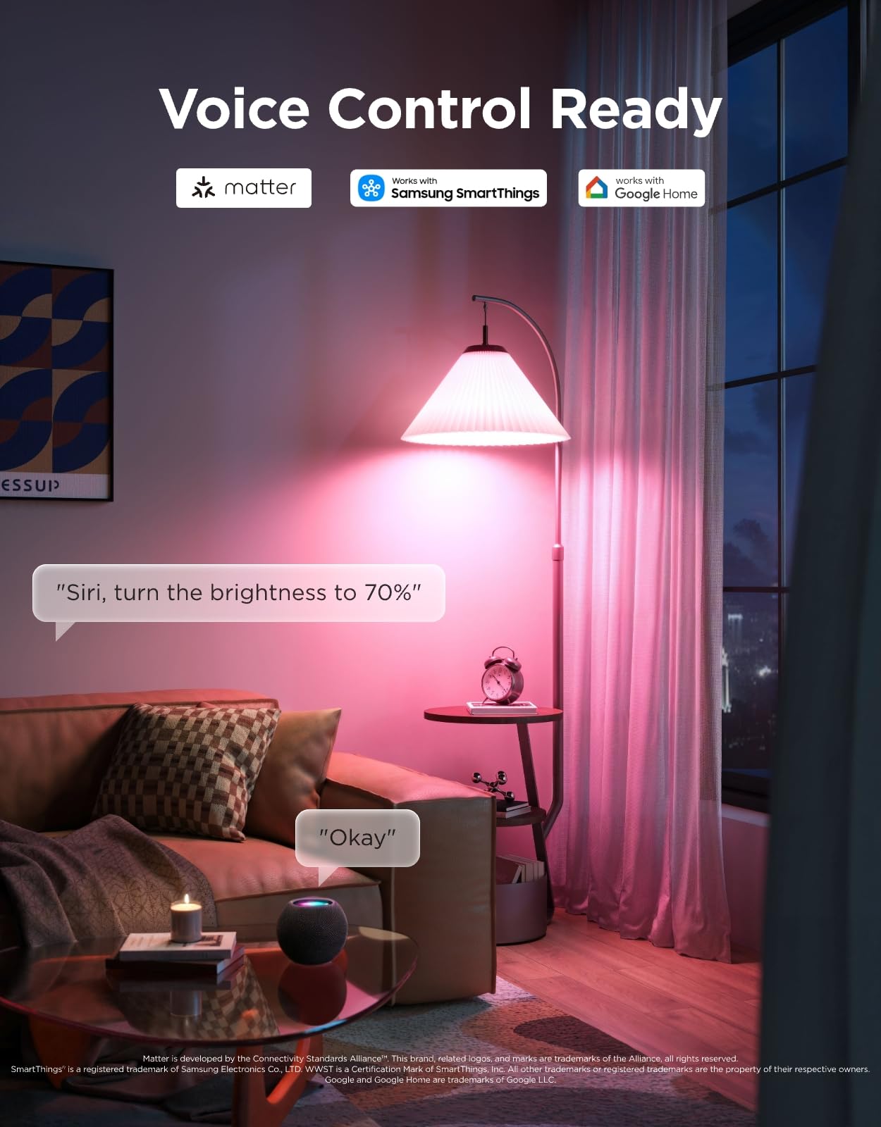 Govee 1600 Lumens Smart Light Bulbs, A21 LED Bulbs 100W Equivalent for Living Room, RGBWW Color Changing Light Bulbs Compatible with Matter, Alexa & SmartThings, CRI 90, E26 Base, 2.4GHz Only, 2-Pack — view 7