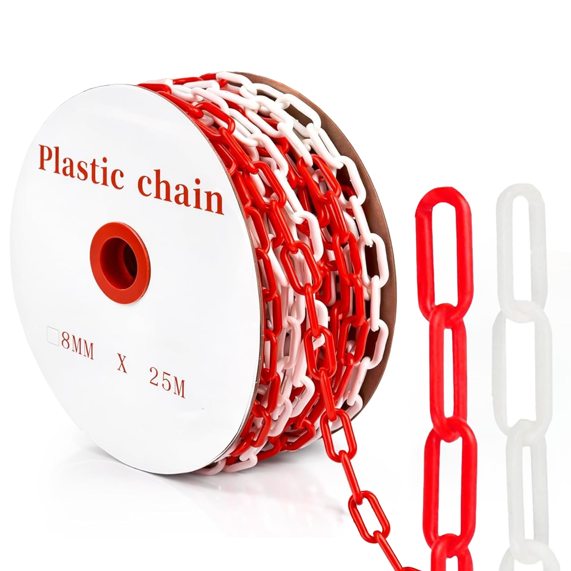 Chaîne de signalisation rouge et blanc en plastique : Generic 25 m x 8 mm Chaîne de signalisation en plastique pour barrières temporaires Résistant aux UV pour installations extérieures pour les