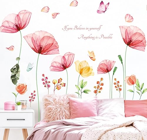 Miniatura 2 de DECOWALL SG-2206 - Calcomanías de pared de flores de rayos X de color rosa claro, calcomanías de pared para niños, despegar y pegar, extraíbles,