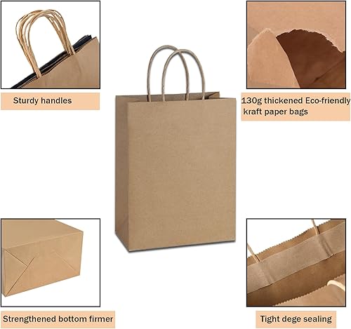 Miniatura 4 de Swingers 200 bolsas de papel pequeñas de regalo de 5.25 x 3.75 x 8 pulgadas con asas, bolsas de papel marrón, bolsas de papel kraft, bolsas de venta