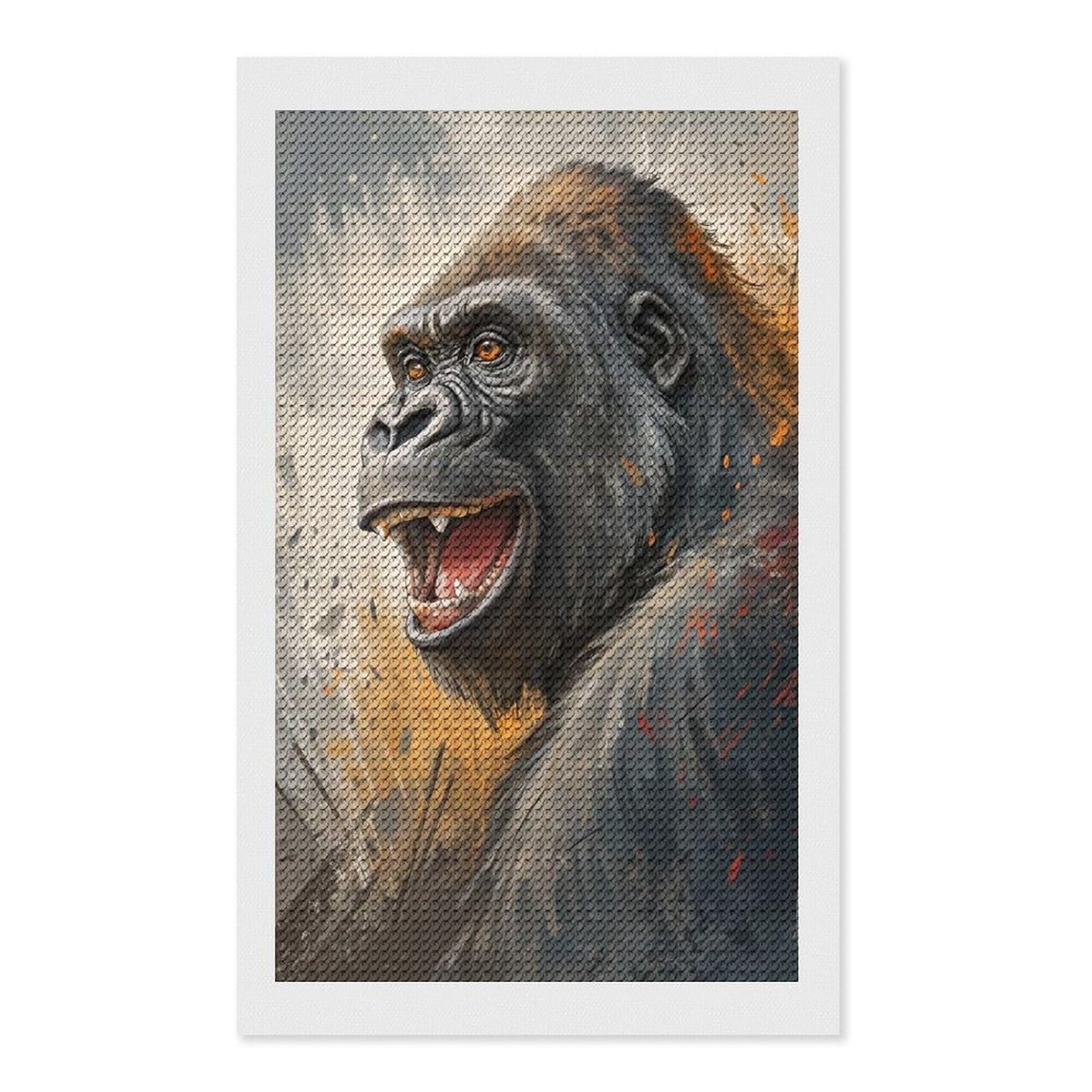 Junmoney Smiling Gorilla Portrait Round Drill Diamond Painting 12"x20", Satisfying Creative Project, Complete Accessories, Printed Canvas