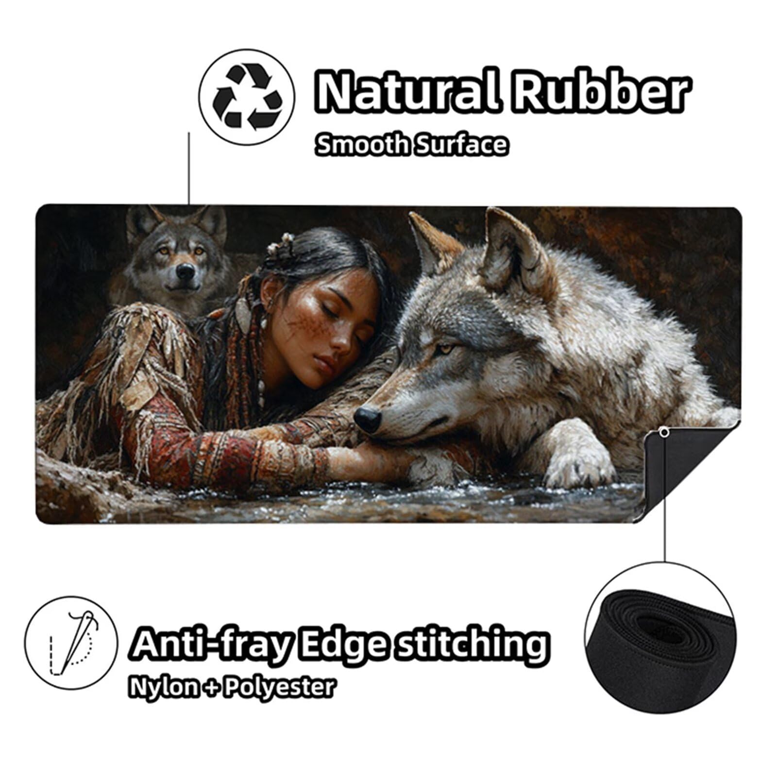 Podkładka pod mysz XXL 1200 x 600 x 3 mm, szara podkładka pod mysz Wolf ze zszytymi krawędziami, antypoślizgowa gumowa podstawa rozszerzona podkładka pod mysz do gier na pad do biura akcesoria do gier