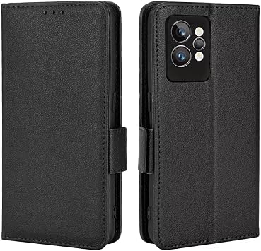 Topme Leather Case for Realme GT2 Pro 6.7 Inches [Simple Phone Case with Lychee Pattern] - Black