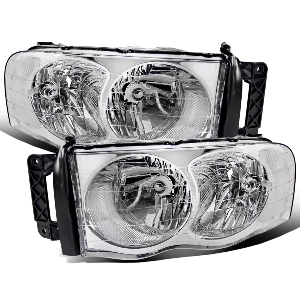 for 2002-2005 Dodge Ram 1500 2500 3500 Clear Reflector Headlights Pair Chrome